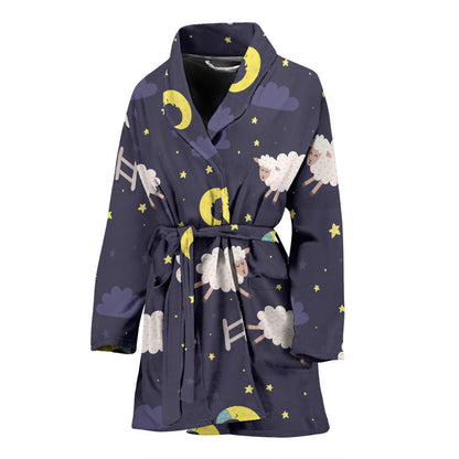 Sheep Night Pattern Print Design 02 Women Bathrobe