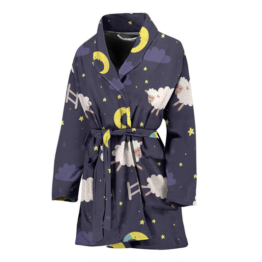 Sheep Night Pattern Print Design 02 Women Bathrobe