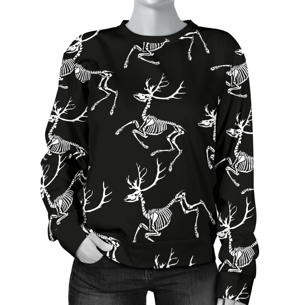 Deer Skeleton Print Pattern Women Long Sleeve Sweatshirt