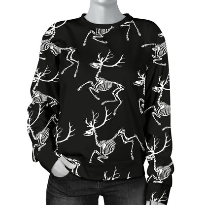 Deer Skeleton Print Pattern Women Long Sleeve Sweatshirt