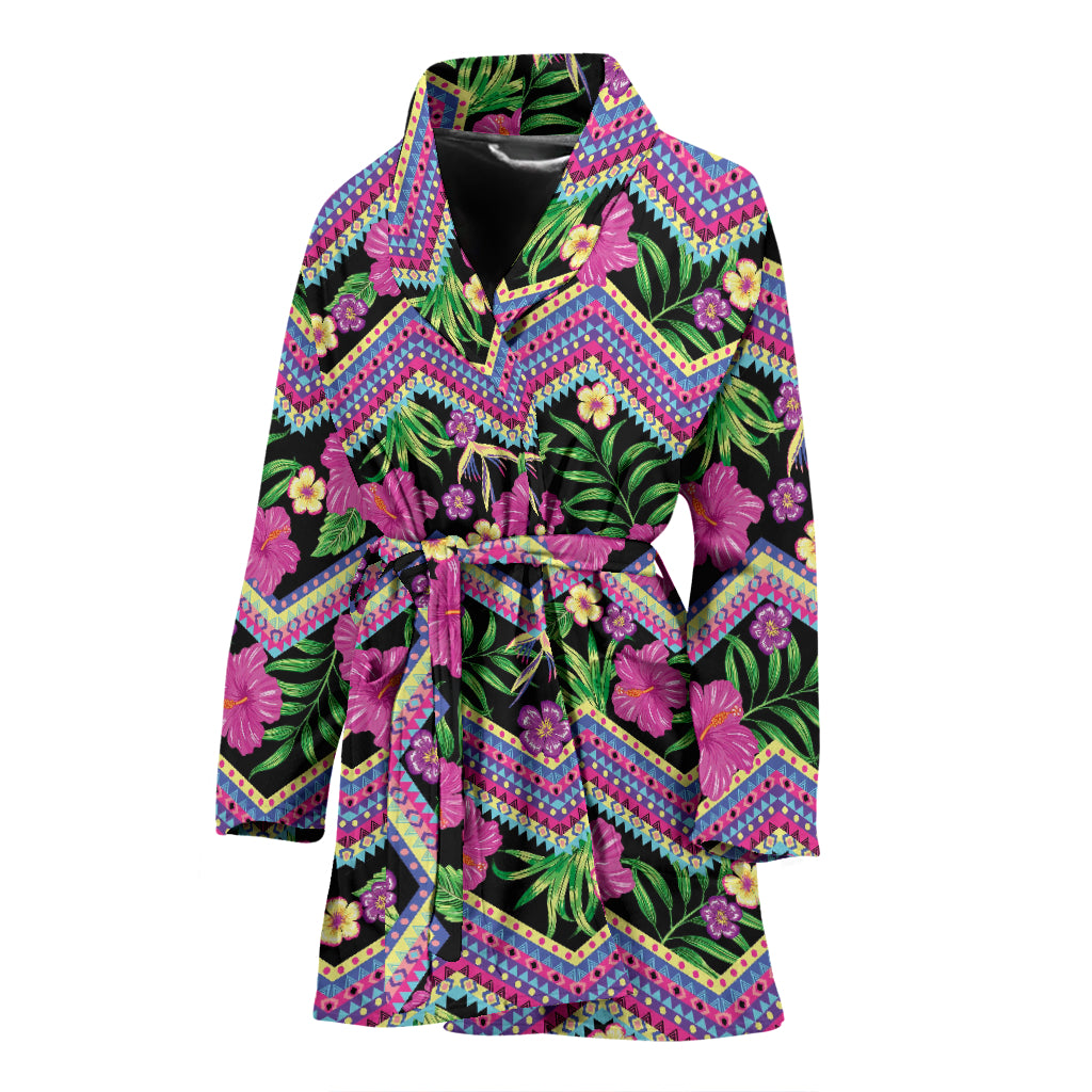 Hibiscus Pink Zigzag Line Pattern Design LKS307 Women Bathrobe