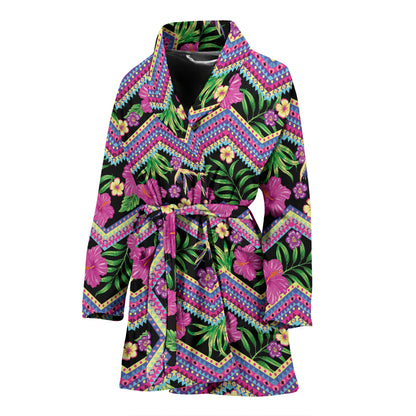 Hibiscus Pink Zigzag Line Pattern Design LKS307 Women Bathrobe