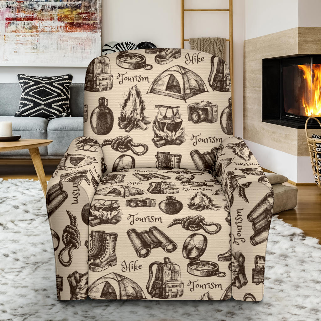 Camping Pattern Print Design 01 Single Sofa Slipcover