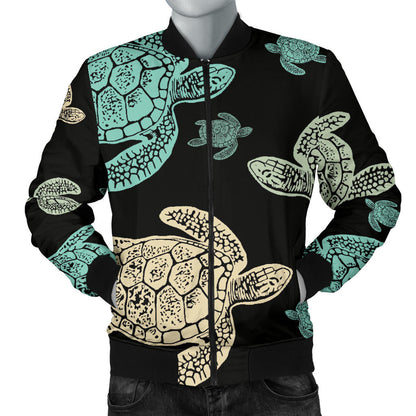 Sea Turtle Stamp Pattern Men Bomber Jacket