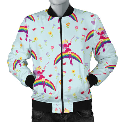 Fairy with Rainbow Print Pattern Men Bomber Jacket