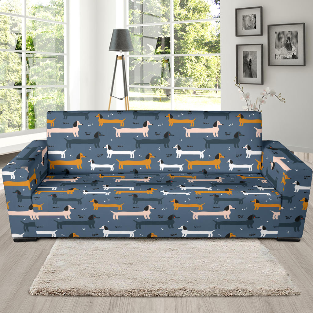 Dachshund Pattern Print Design 012 Sofa Slipcover