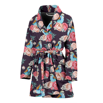 Bluebird Pattern Print Design 02 Women Bathrobe