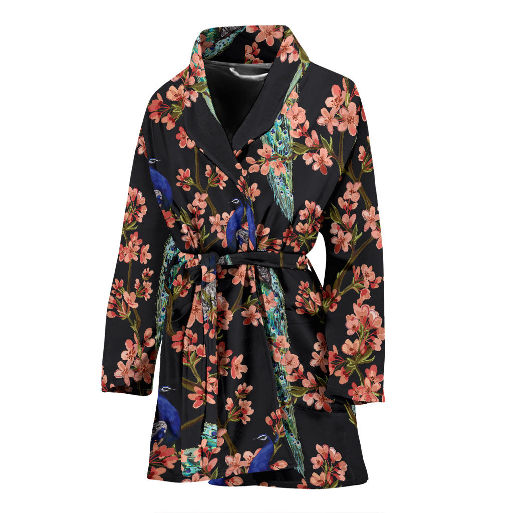 Peacock Pattern Print Design A01 Women Bathrobe