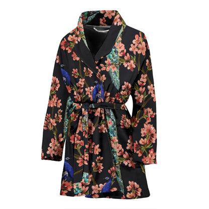 Peacock Pattern Print Design A01 Women Bathrobe