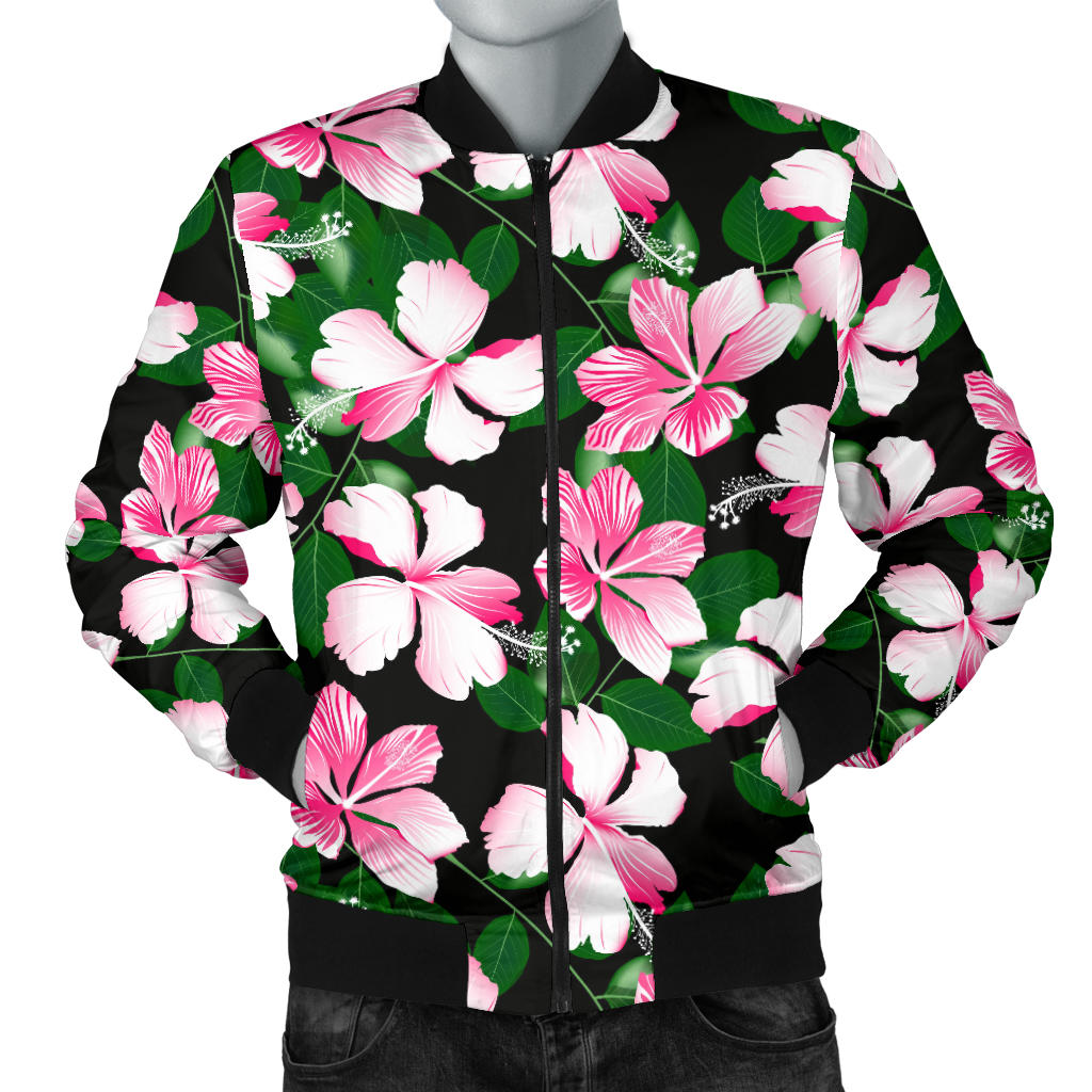 Hibiscus Pink Flower Hawaiian Print Men Bomber Jacket