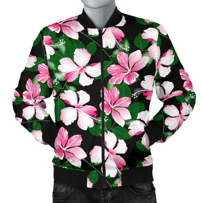 Hibiscus Pink Flower Hawaiian Print Men Bomber Jacket