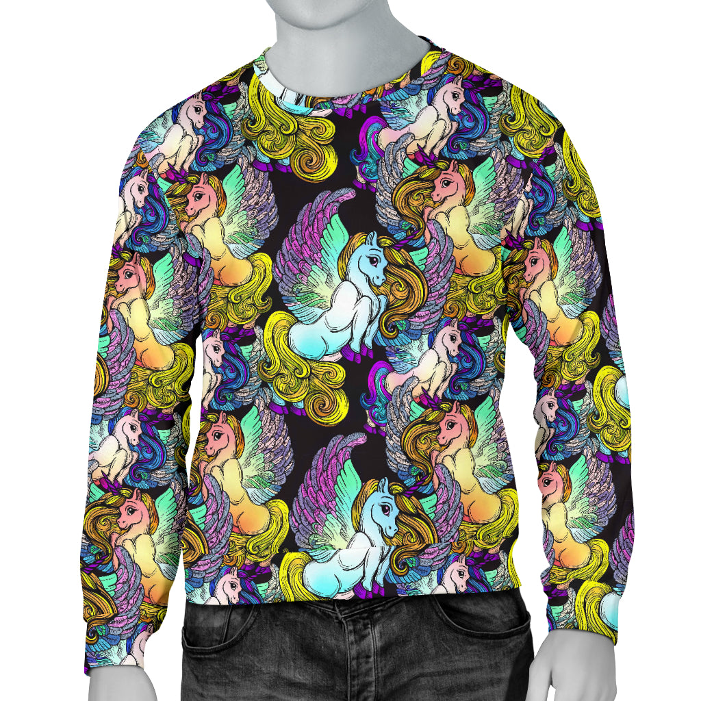 Unicorn With Wings Print Pattern Men Long Sleeve Sweatshirt