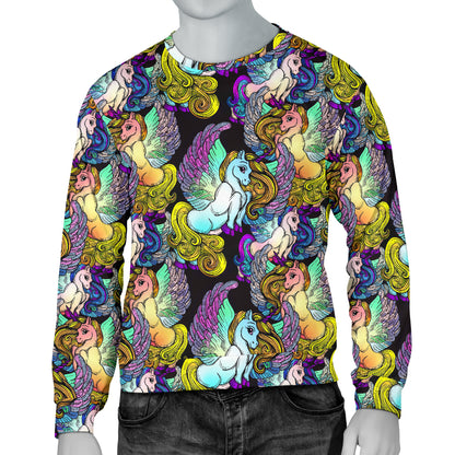 Unicorn With Wings Print Pattern Men Long Sleeve Sweatshirt