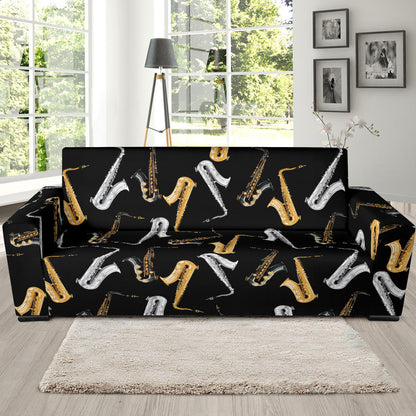 Saxophone Pattern Print Design 01 Sofa Slipcover