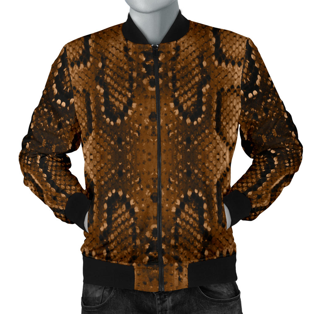 Snake Skin Brown Print Men Bomber Jacket