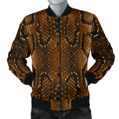 Snake Skin Brown Print Men Bomber Jacket