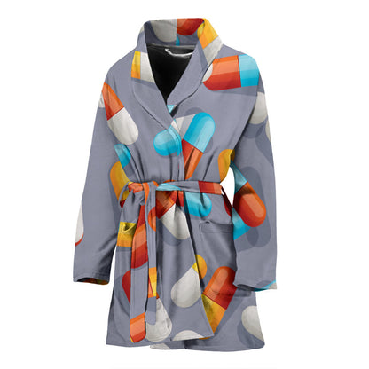 Pill Pattern Print Design A01 Women Bathrobe