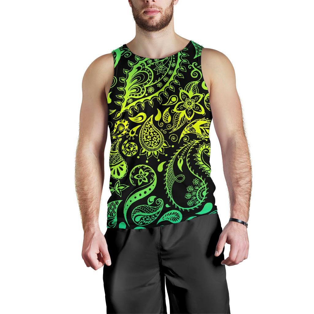 Paisley Green Design Print Men Tank Top