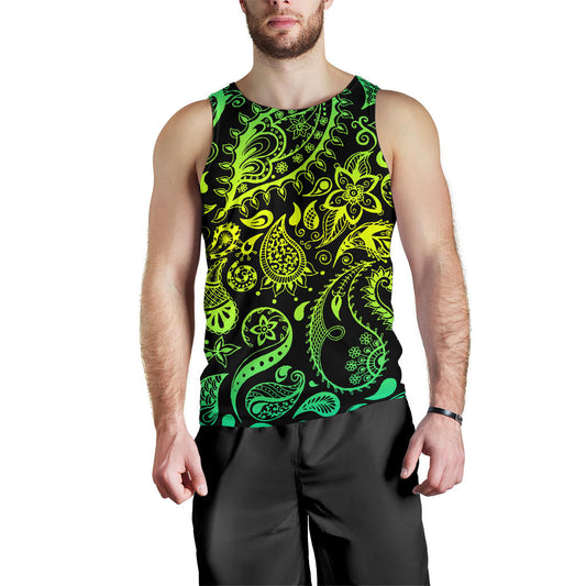 Paisley Green Design Print Men Tank Top