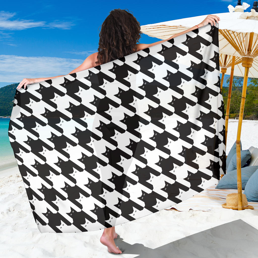 Cat HoundstoothPattern Print Design 01 Sarong Pareo Wrap
