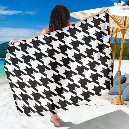 Cat HoundstoothPattern Print Design 01 Sarong Pareo Wrap