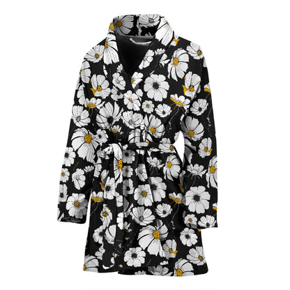 Daisy Pattern Print Design 02 Women Bathrobe