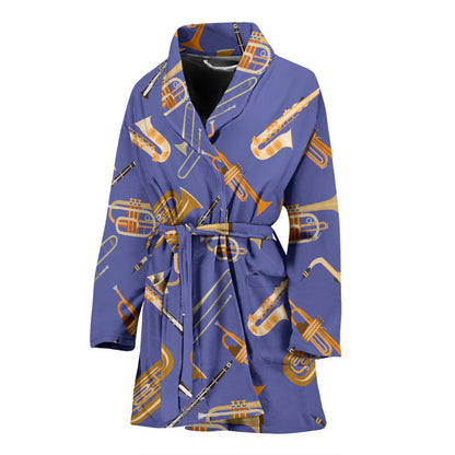 Trombone Pattern Print Design 02 Women Bathrobe