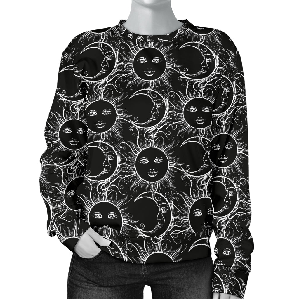 Sun Moon White Design Themed Print Women Long Sleeve Sweatshirt