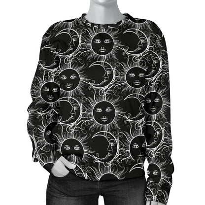Sun Moon White Design Themed Print Women Long Sleeve Sweatshirt