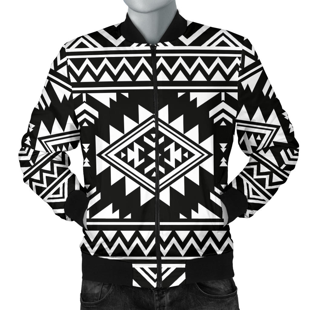 Aztec Black White Print Pattern Men Bomber Jacket
