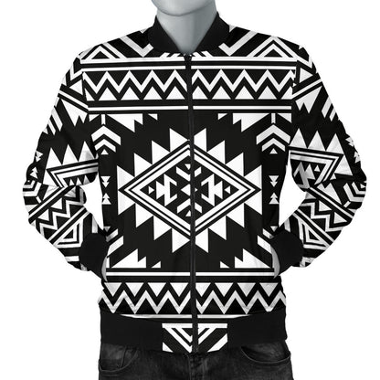Aztec Black White Print Pattern Men Bomber Jacket
