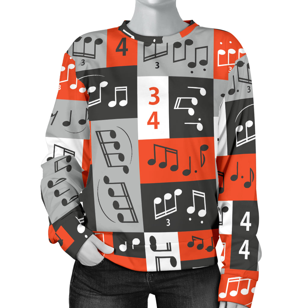 Music Note Design Themed Print Women Long Sleeve Sweatshirt