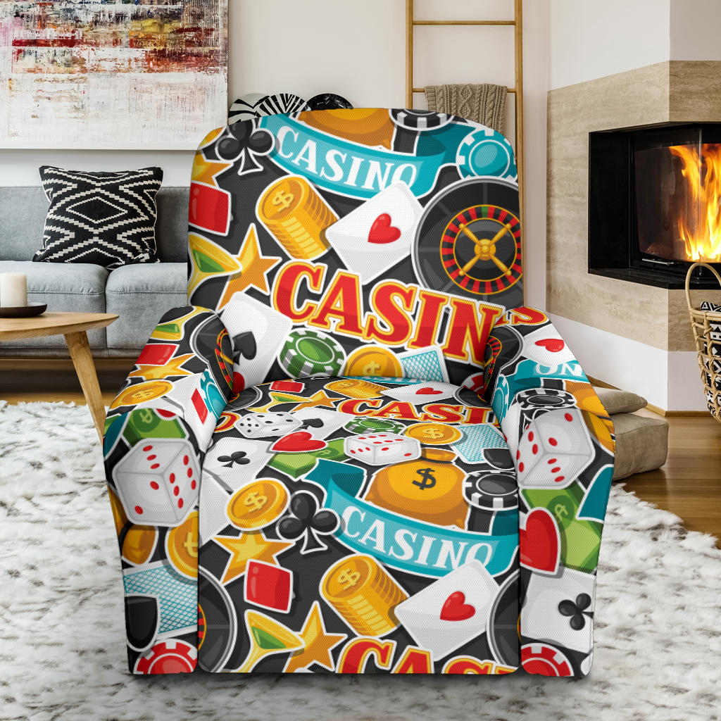 Casino Pattern Print Design 03 Recliner Slipcover with Pocket