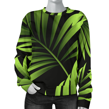 Green Neon Tropical Palm Leaves Women Long Sleeve Sweatshirt