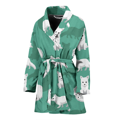Arctic Fox Pattern Print Design Women Bathrobe