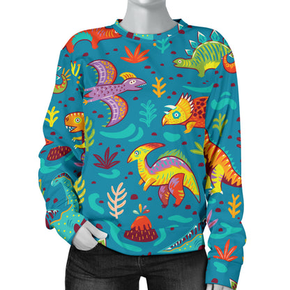 Dinosaur Cartoon Style Women Long Sleeve Sweatshirt