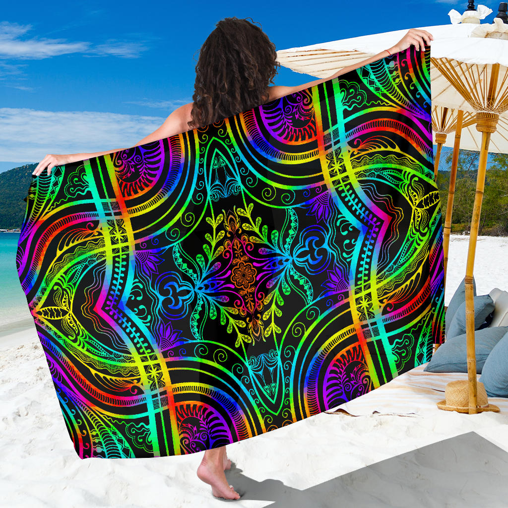 Neon Trible Rainbow Pattern Print Design A01 Sarong Pareo Wrap