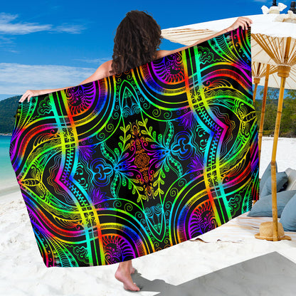 Neon Trible Rainbow Pattern Print Design A01 Sarong Pareo Wrap
