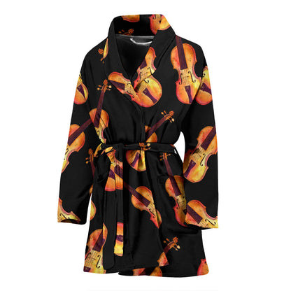 Violin Pattern Print Design 04 Women Bathrobe