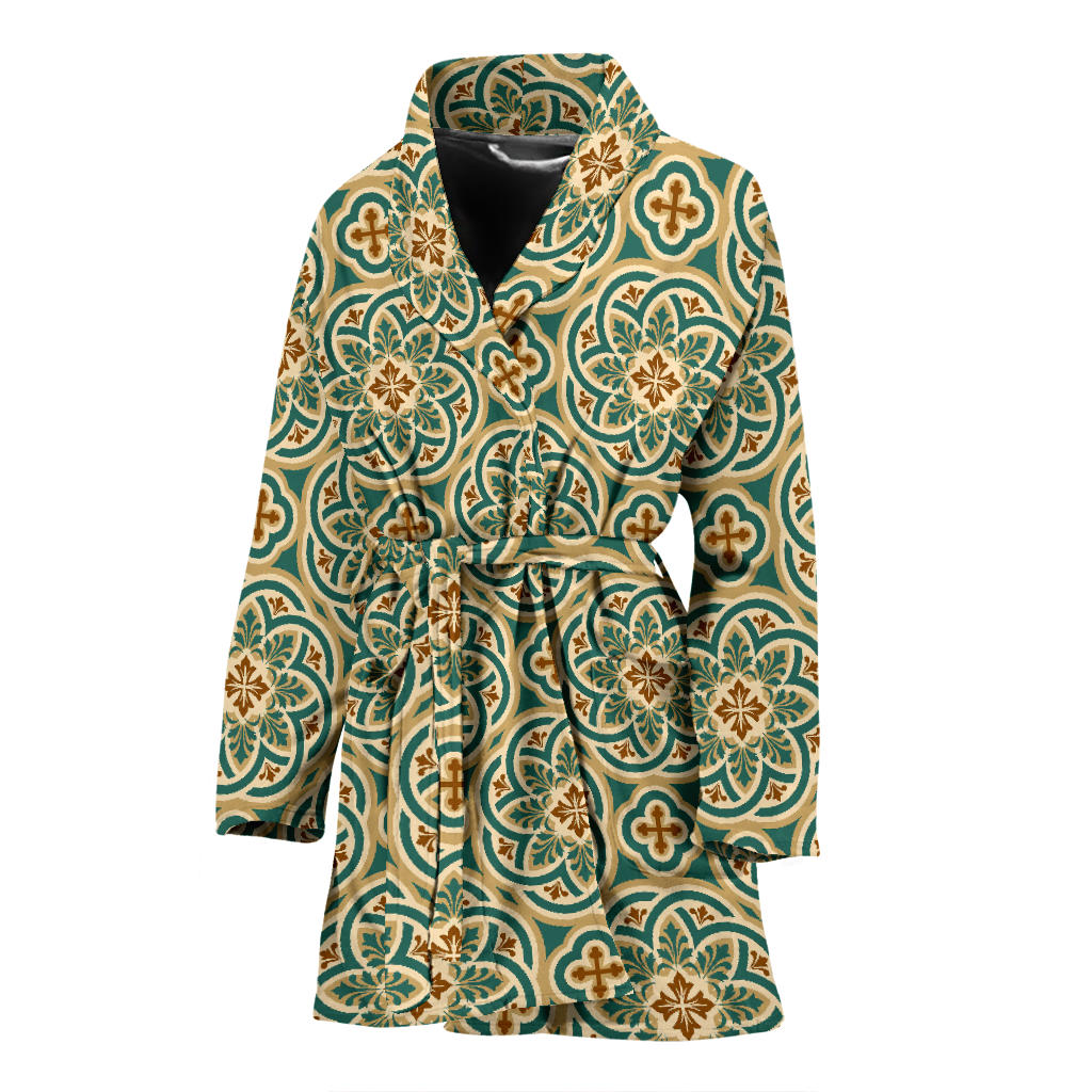 Cross Pattern Print Design 01 Women Bathrobe