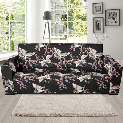 Crane Pattern Print Design 01 Sofa Slipcover