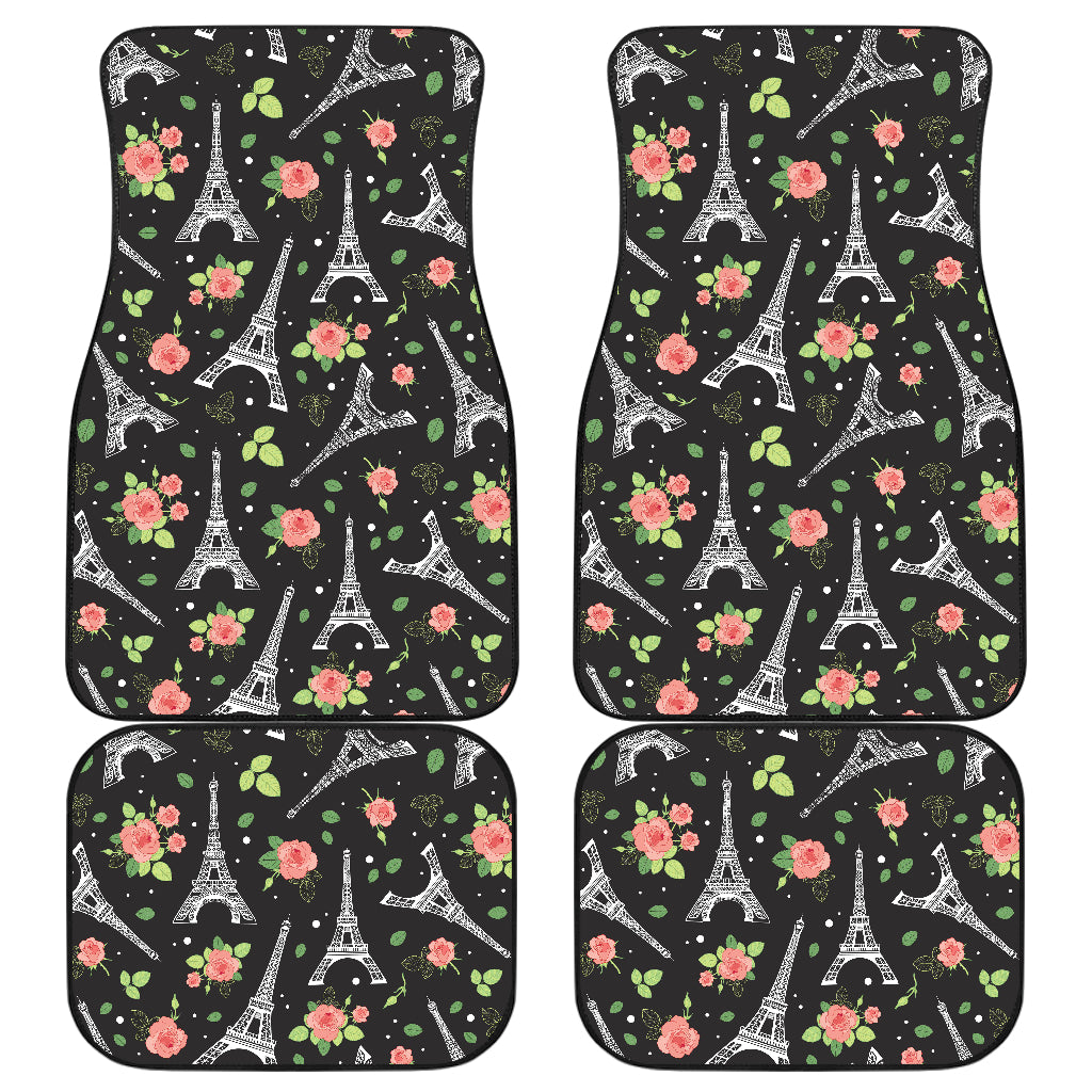 Eiffel Tower Rose Print Car Floor Mats Front Back