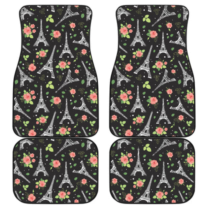 Eiffel Tower Rose Print Car Floor Mats Front Back