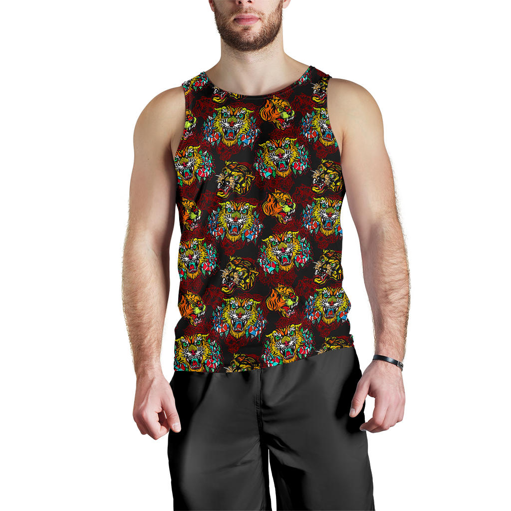 Tattoo Tiger Colorful Design Men Tank Top