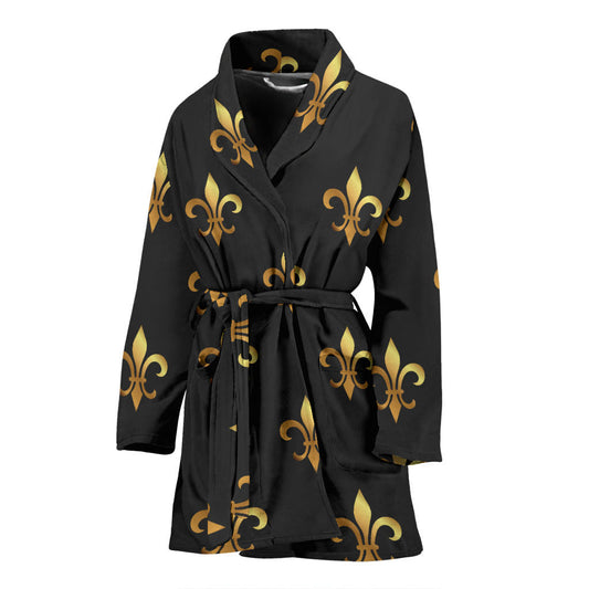 Fleur De Lis Gold Pattern Print Design 03 Women Bathrobe