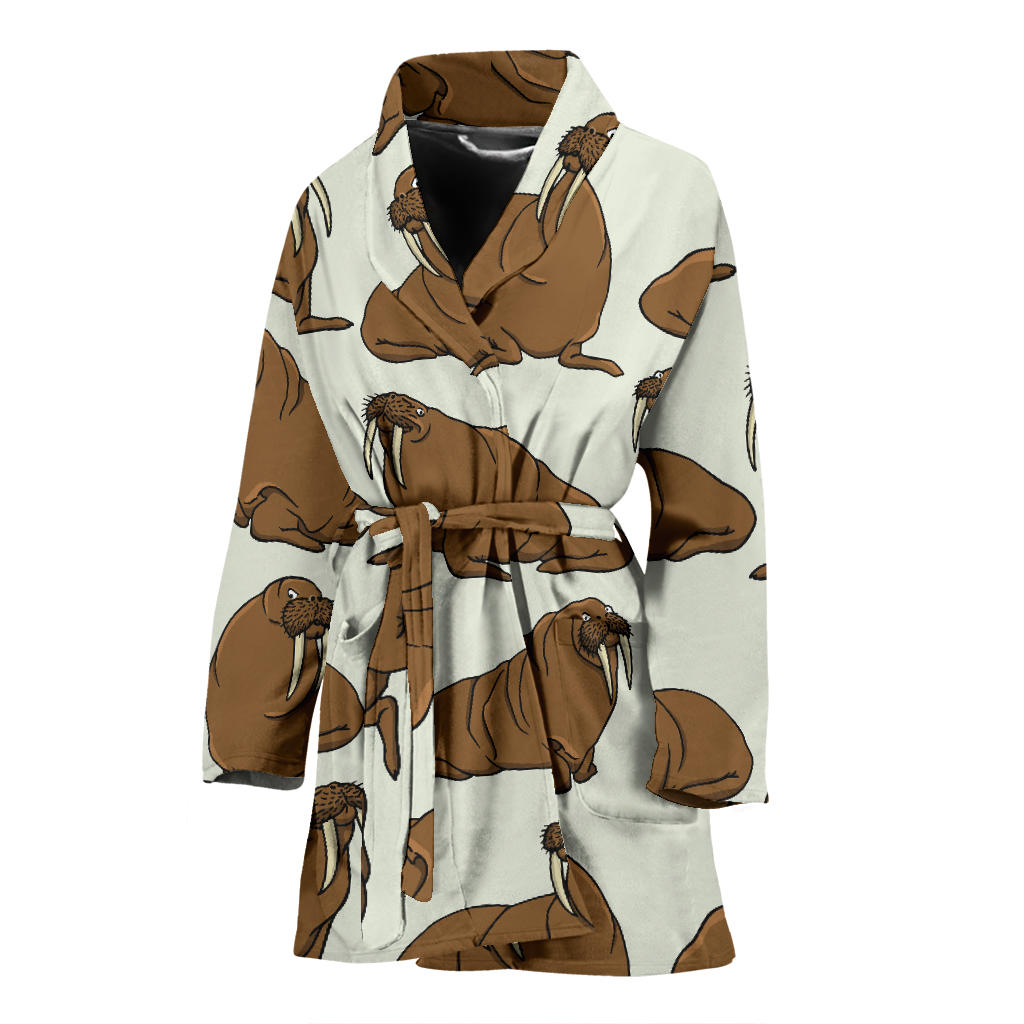 Walrus Pattern Print Design 03 Women Bathrobe