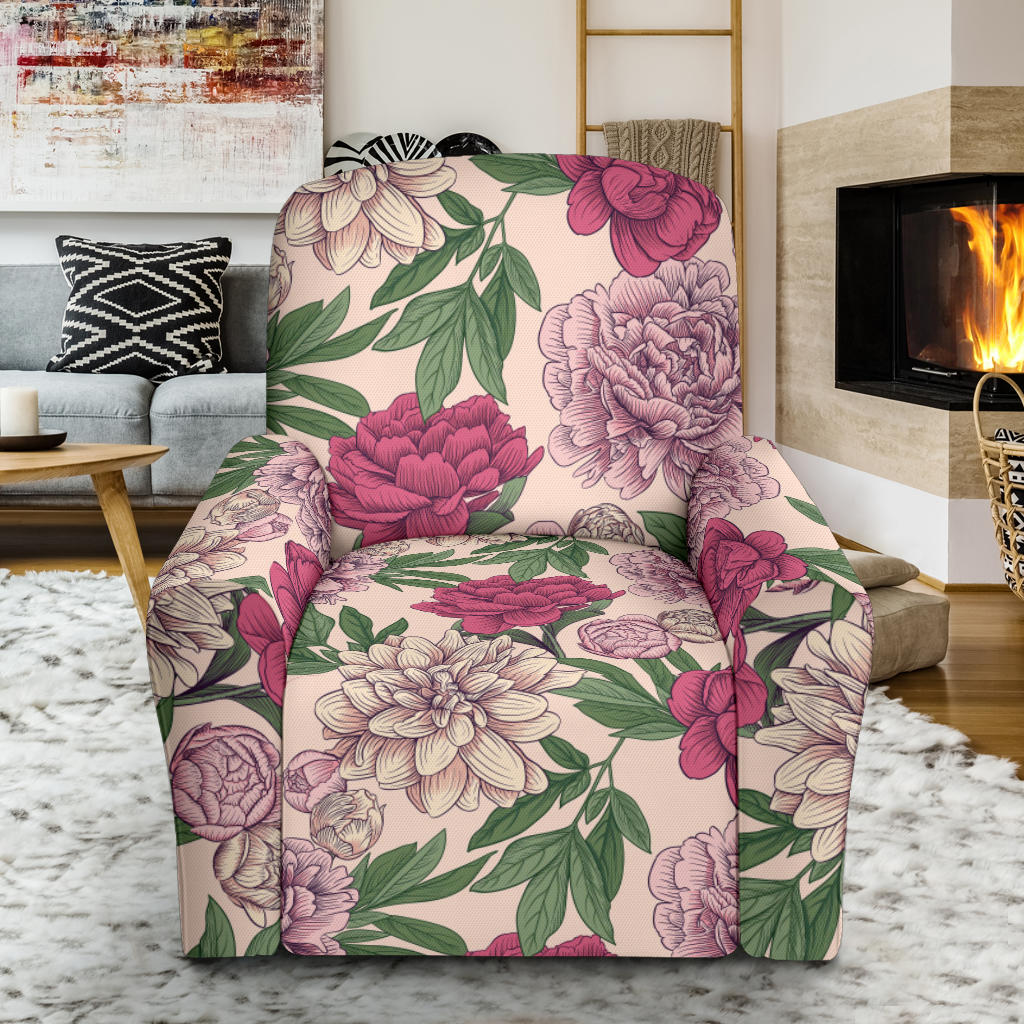 Peony Pattern Print Design A01 Recliner Slipcover with Pocket