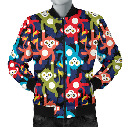 Monkey Colorful Design Themed Print Men Bomber Jacket