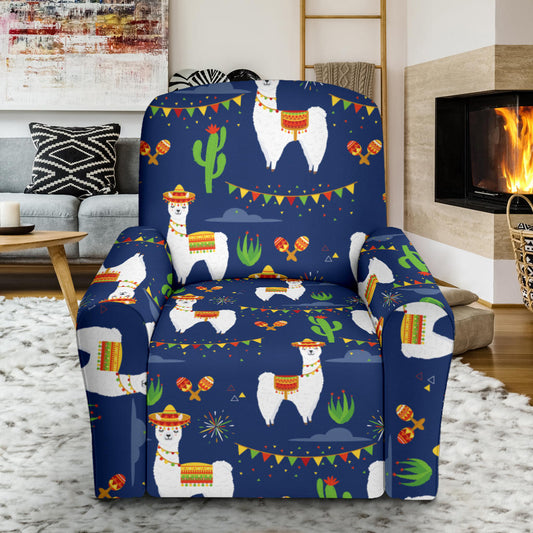 Llama Cactus Pattern Print Design 05 Recliner Slipcover with Pocket