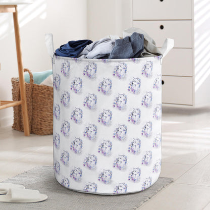 Wolf with Flower Print Design Laundry Basket